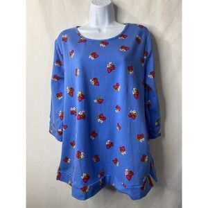 Quacker Factory Women Terry Cloth Novelty Shirt Size Large All Over Strawberry